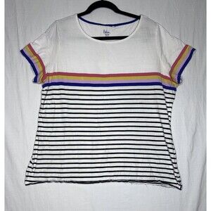 Boden women’s Size 10 Striped White Blue T Shirt Top Blouse